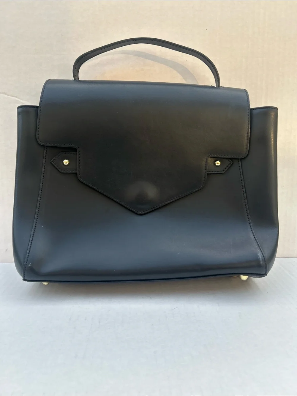 Camelia Roma Black Leather Top Handle Trapeze Satchel Handbag No Strap
